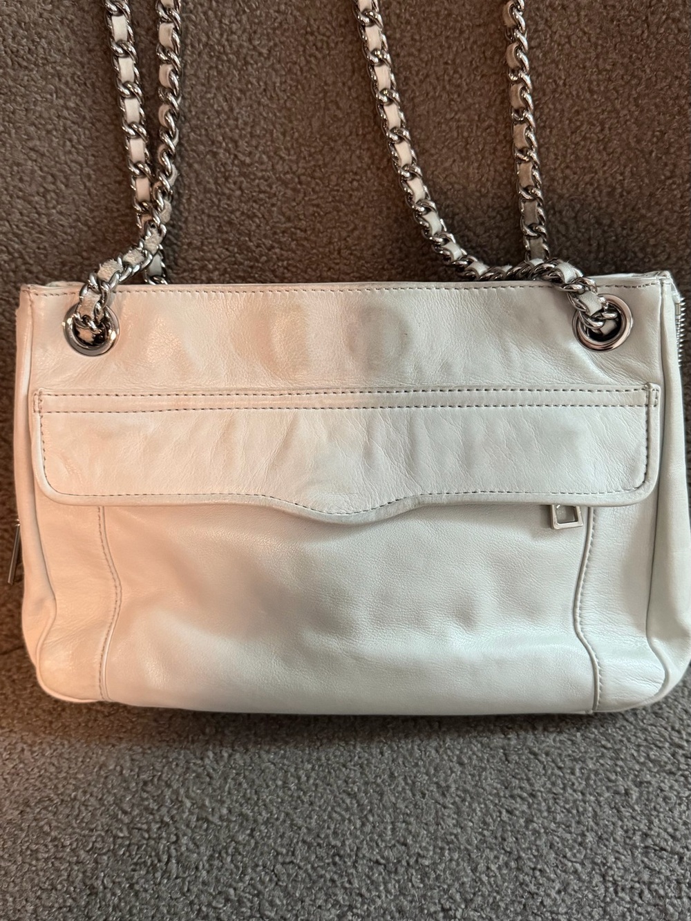 Rebecca Minkoff Cream Leather Shoulder Bag with Silver Chain Straps